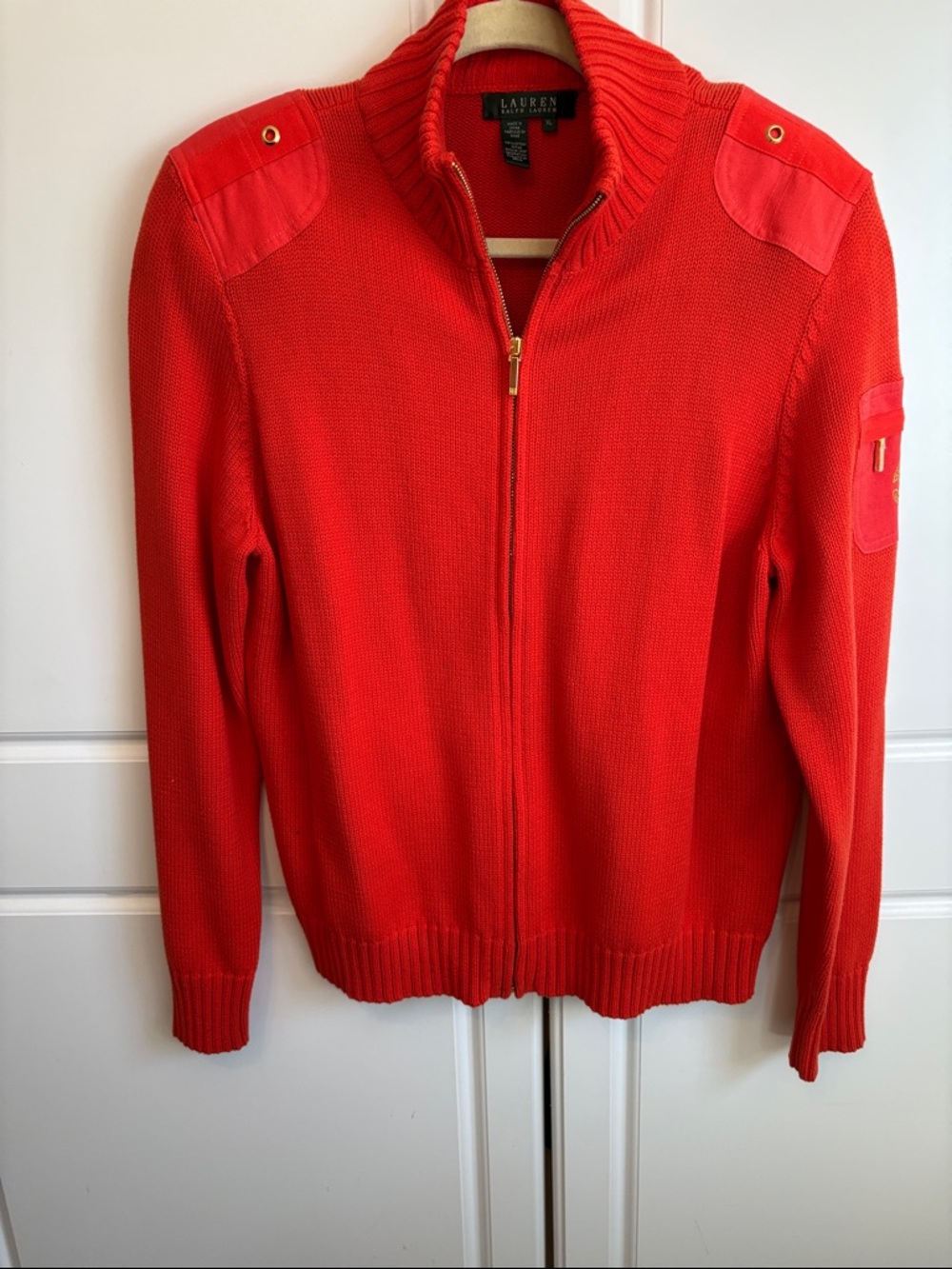 Lauren Ralph Lauren Red Zip Front Knit Jacket